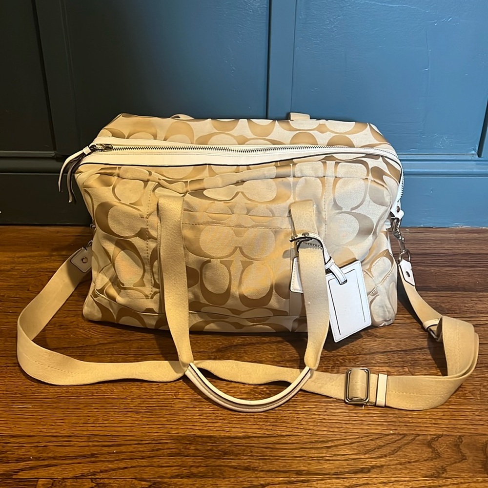Coach Weekender Bag in Tan and White